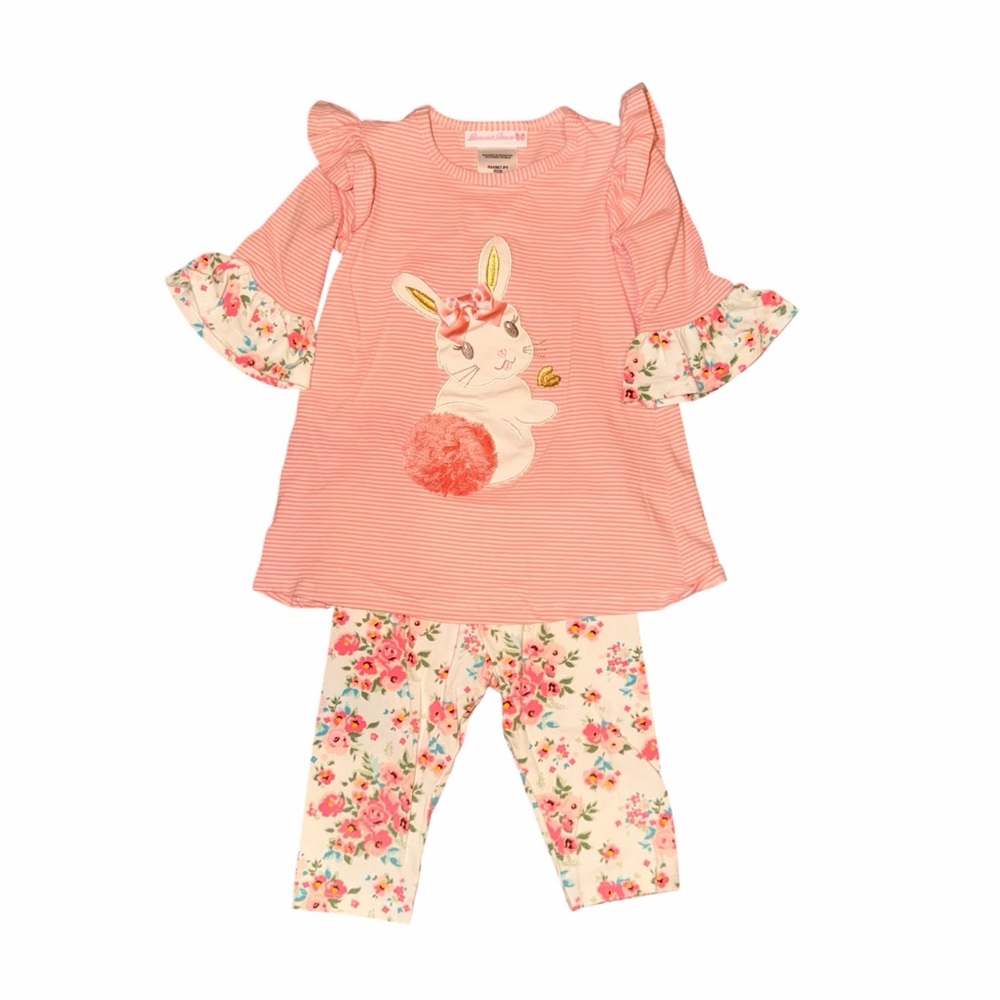 Title: Bonnie Jean Girls Bunny Easter Outfit Pink Floral Capri Set 2T